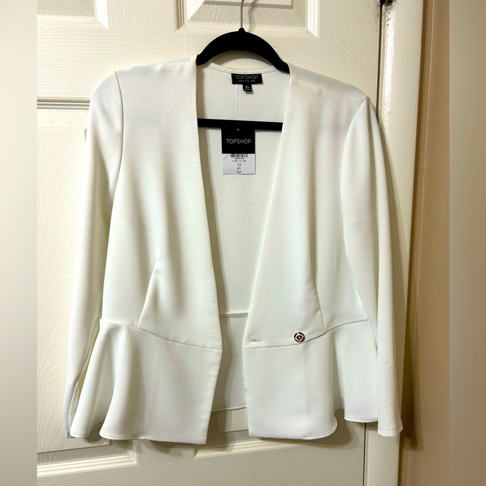 Top Shop. White Peplum Jacket. Size 6. Never worn.